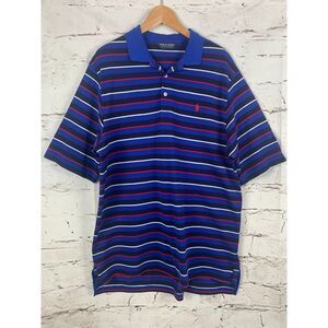 Polo Golf Ralph Lauren Mens L Blue Red White Stripe Short Sleeve 100% Pima